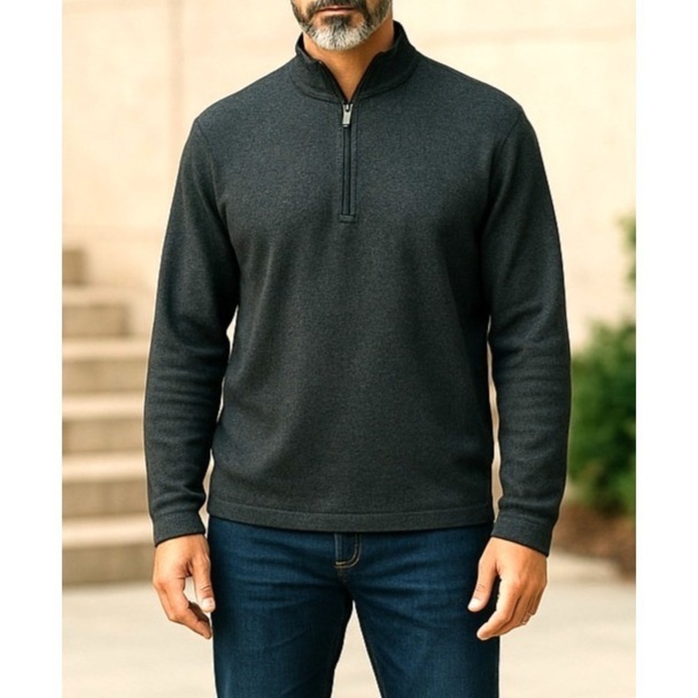 Vineyard Vines Men's Sweater Gray 2XL Mock Neck Quarter Zip Long Sleeve Pullover